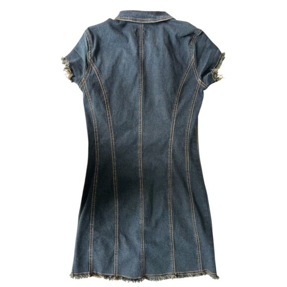 Estilo Women's Denim Mini Patchwork Embroidered Dress M / L - Picture 2 of 2